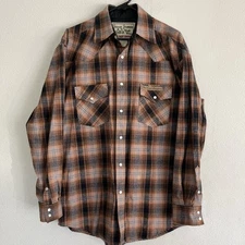 Jesse James West Coast Choppers Shirt Men M Orange Plaid Work Flannel Pearl Snap