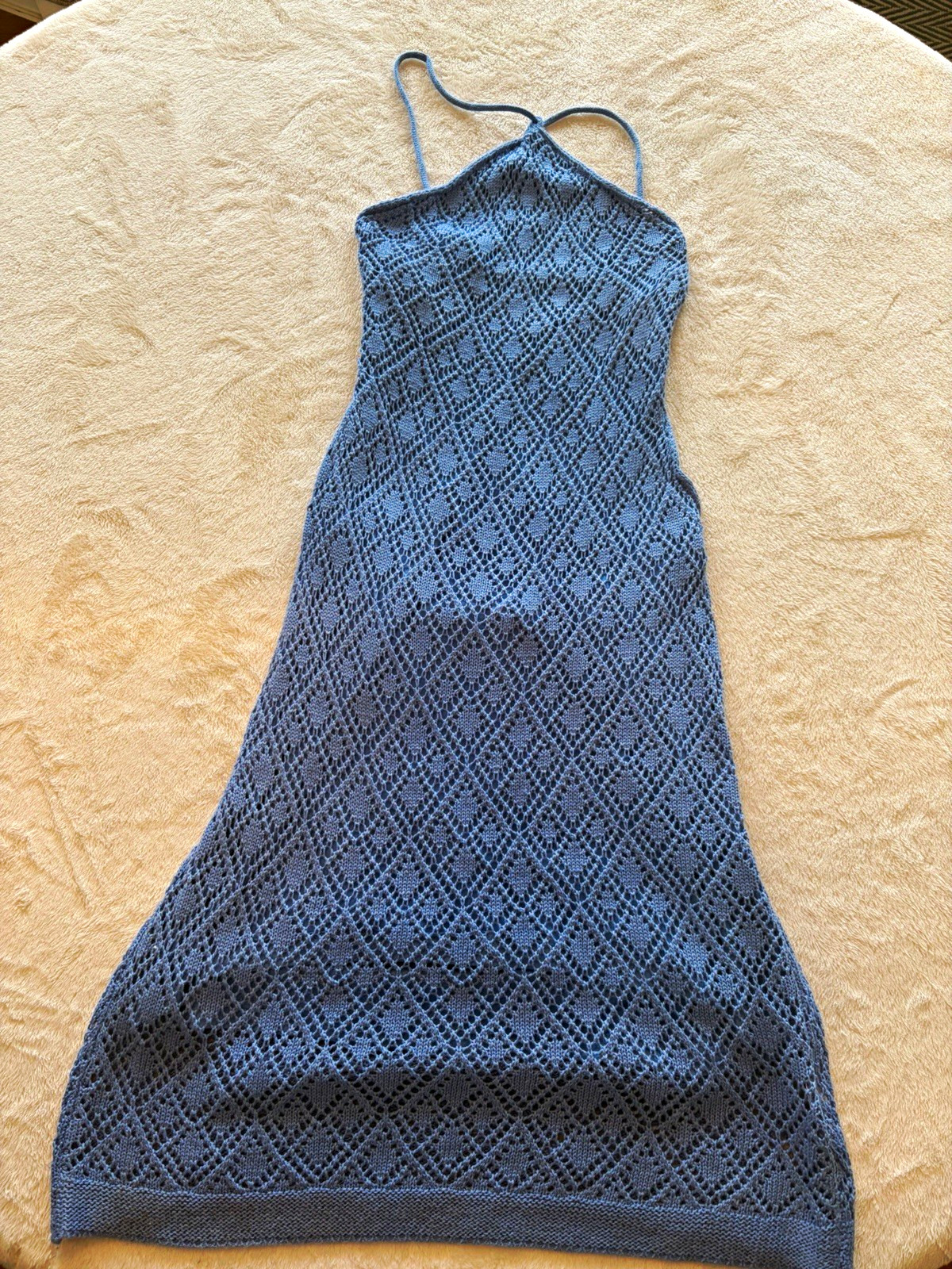 SAGE THE LABEL Blue Solid Knit Halter Tie-Back Strappy Maxi Dress Size M