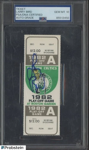 Larry Bird HOF Signed 1982 Play-Off Game Ticket PSA/DNA 10 AUTO