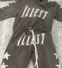 Illest Mens Gray Star Hoodie Track Pants Tracksuit Set Xs Hooded Designer Illest Mens Gray Star Hoodie Track Pants Tracksuit Set Xs Hooded Designer