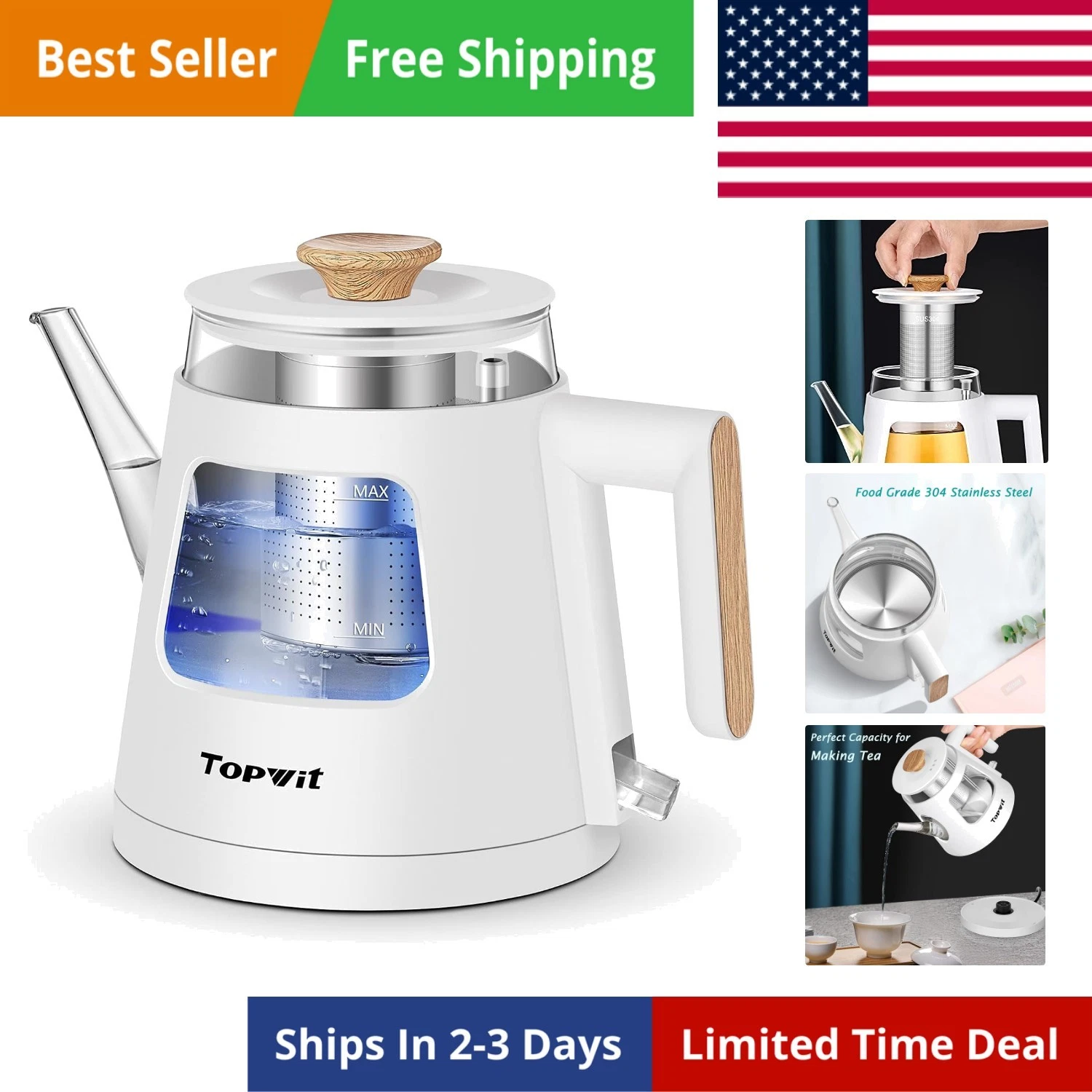 Electric Kettle, 1.0L Electric Tea Kettle with Removable Stainless Steel Infu...