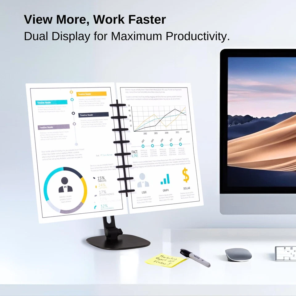 Desktop Titan Document Holder for Typing | Compact 2 Page Paper Holder Stand ... - Image 2 of 4