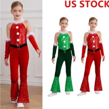Kid Girls Dance Costume Christmas Performance Jumpsuit with Arm Sleeve Outfit