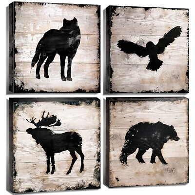 Wildlife Wall Art Rustic Cabin Decor Wolf Deer Moose Eagle Bear Pictures Mout...
