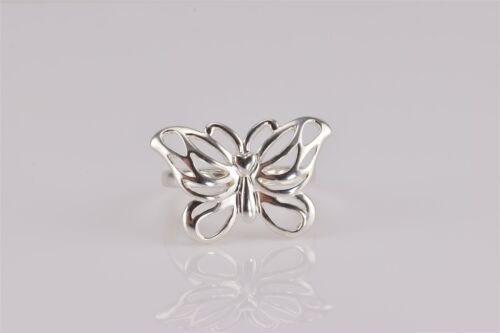 Sterling Silver 17mm Butterfly Heart Wing Openwork Band Ring 925 Sz: 9 - Afbeelding 1 van 7