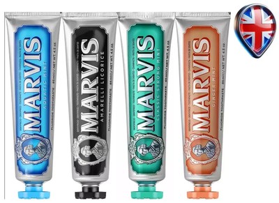 4x Marvis Zahnpasta, stark neuwertig, Wasserminze, Lakritze, Ingwer - Größe 85ml