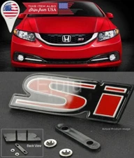 OE ABS Front SI S-i Black Red Grill Emblem Nameplate Logo Badge for Honda Civic