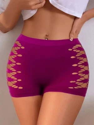 Dunkelrosa / Schwarz Opaque Cut Out Seiten Damen Sexy Boyshorts Panty Slips K37 - Bild 1 von 4