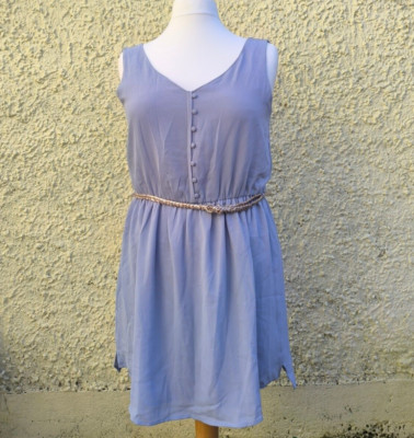 Mango Casual Blue Mini Dress with Belt Sleeveless Size L NEW