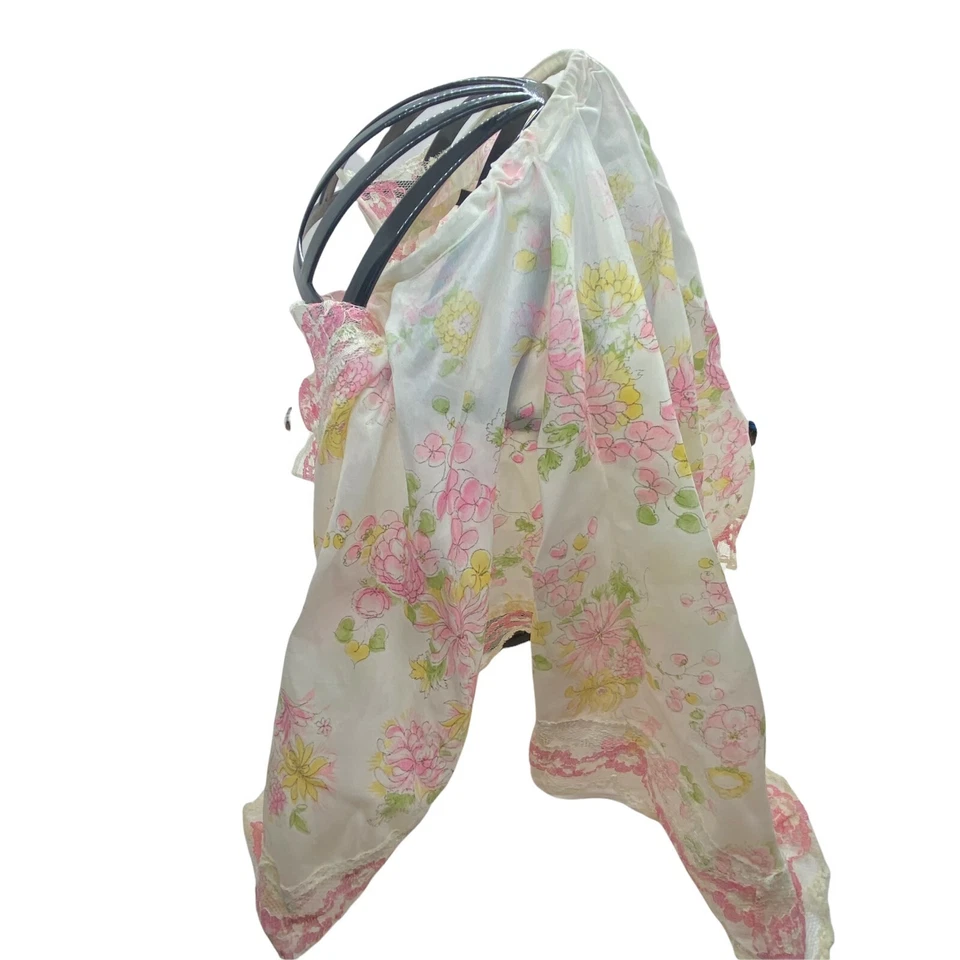 Scarf for Catholic Church Vintage 60s Women Pink Floral Classic Small Head Band  - Image 3 of 4