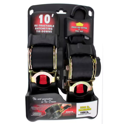 NEW 10 ft x 2 in Retractable Ratchet Tie Down Straps - Heavy Duty 2 Pack Secure
