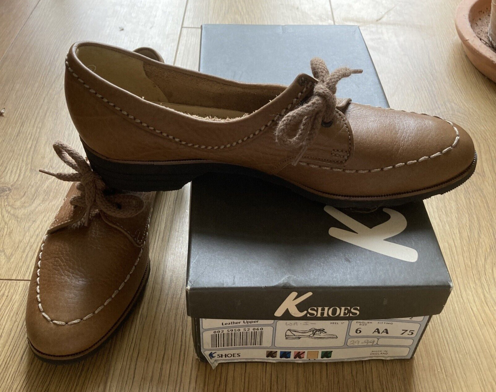 Fabulous Vintage Quality Taupe Leather Shoes K Skips "Spandrel", Boxed, 6 UK 5