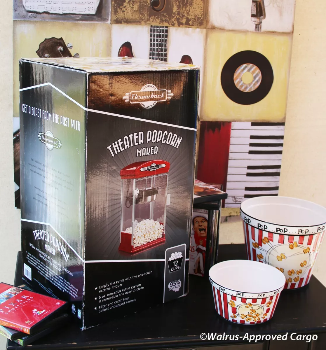 WILLIAMS-SONOMA THROWBACK POPCORN MAKER + LARGE/SMALL POPCORN BOWLS - ADD  MOVIE!