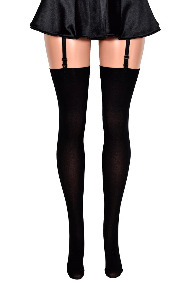 Black Opaque Nylon Thigh High Tights (made by Be Wicked) sexy hosiery stockings - Image 4 of 4