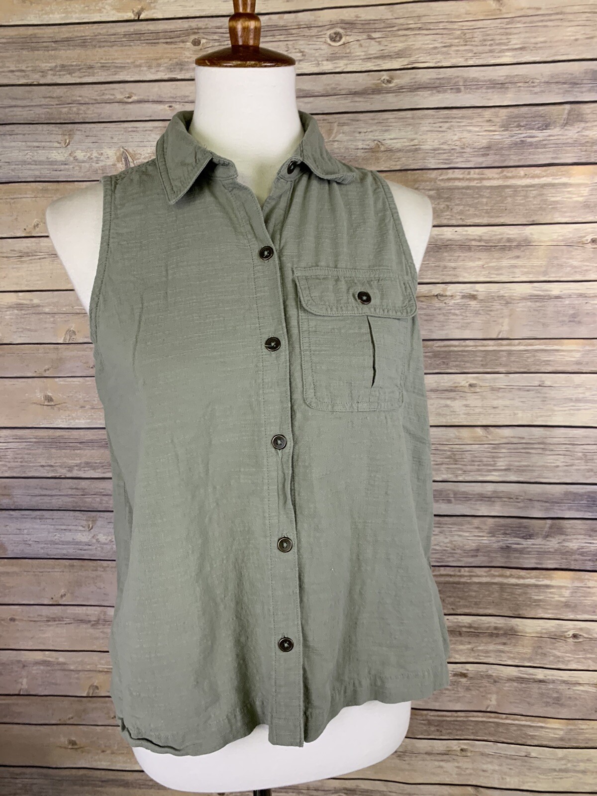 Universal Thread Small Button Down Top Olive Gree… - image 1