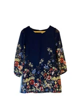 Yumi Petite Women’s Navy Blue Floral Shift Shirt Dress Size Petite US 0-4 NWOT