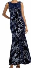 ELIZA J Womens Velvet Maxi Evening Dress Size 4 Navy & Silver Sequence
