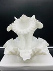 New ListingVintage Fenton 10" White Milk Glass Olde Virginia Thumbprint 3 Horn Epergne