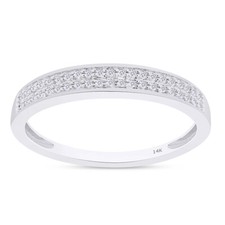 1/8ct Natural Round Diamond Mens Two Row Engagement Band Ring 14K White Gold