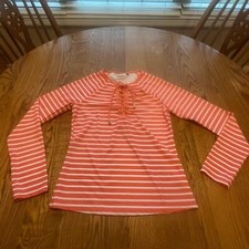 Cabana Life Rash-guard SPF Swim Top Long Sleeve Peach White Stripes S Lace Up