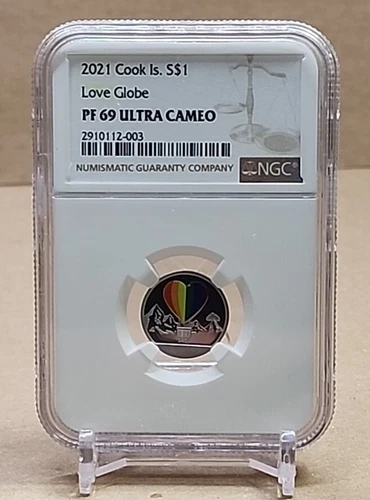 2021 COOK ISLANDS $1 -  LOVE GLOBE - NGC PF69 UC - RARE 999 SILVER COIN