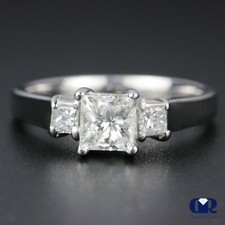 0.91 Ct Princess Cut Diamond Three Stone Engagement Ring In 14K White Gold