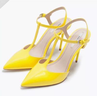 New with tags ZARA yellow high heel mules with ankle strap