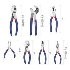 WORKPRO 7PC Pliers Set 4-1/2-8" Groove Joint Long Nose Slip Joint Diagonal Plier