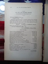 1870 Pennsylvania Train Report OIL CITY & PIT HOLE BRANCH RAILROAD Oleopolis PA