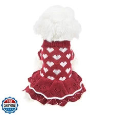 MuYaoPet Small Dog Sweaters Girl Red Winter Warm Dog Christmas Dress Costume 