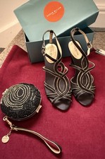 Karen Millen Black Sparkle Shoes & Clutch Bag Size 4 Worn Once