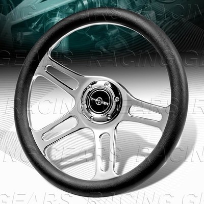 UNIVERSAL 350MM W-POWER BLACK LEATHER GRIP 6-HOLD VINTAGE STEERING WHEEL 4-SPOKE