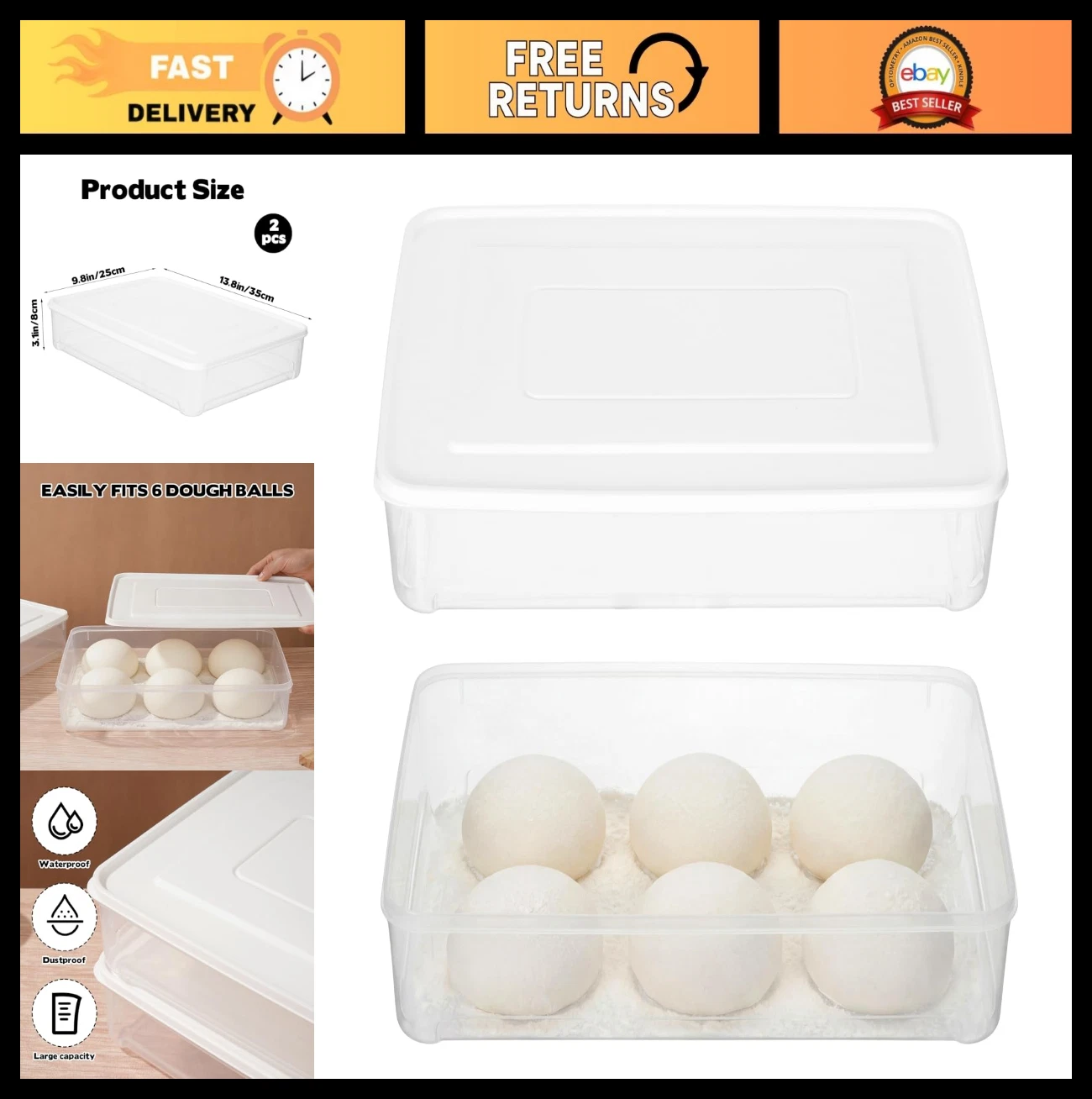2 Pack Pizza Dough Proofing Box - Clear Plastic Sealed Fermentation Container, S
Opens in a new wind