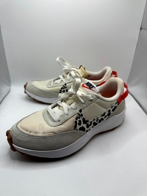 Nike Waffle Debut DZ5201-100 Womens 8 Sneaker White Leopard Suede Lace Up Shoes