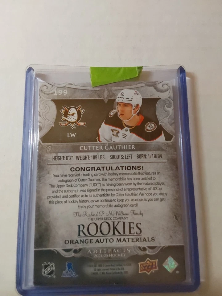 2024-25 Upper Deck Artifacts Cutter Gauthier Orange Auto Materials 4/5 SSP - Image 2 of 2