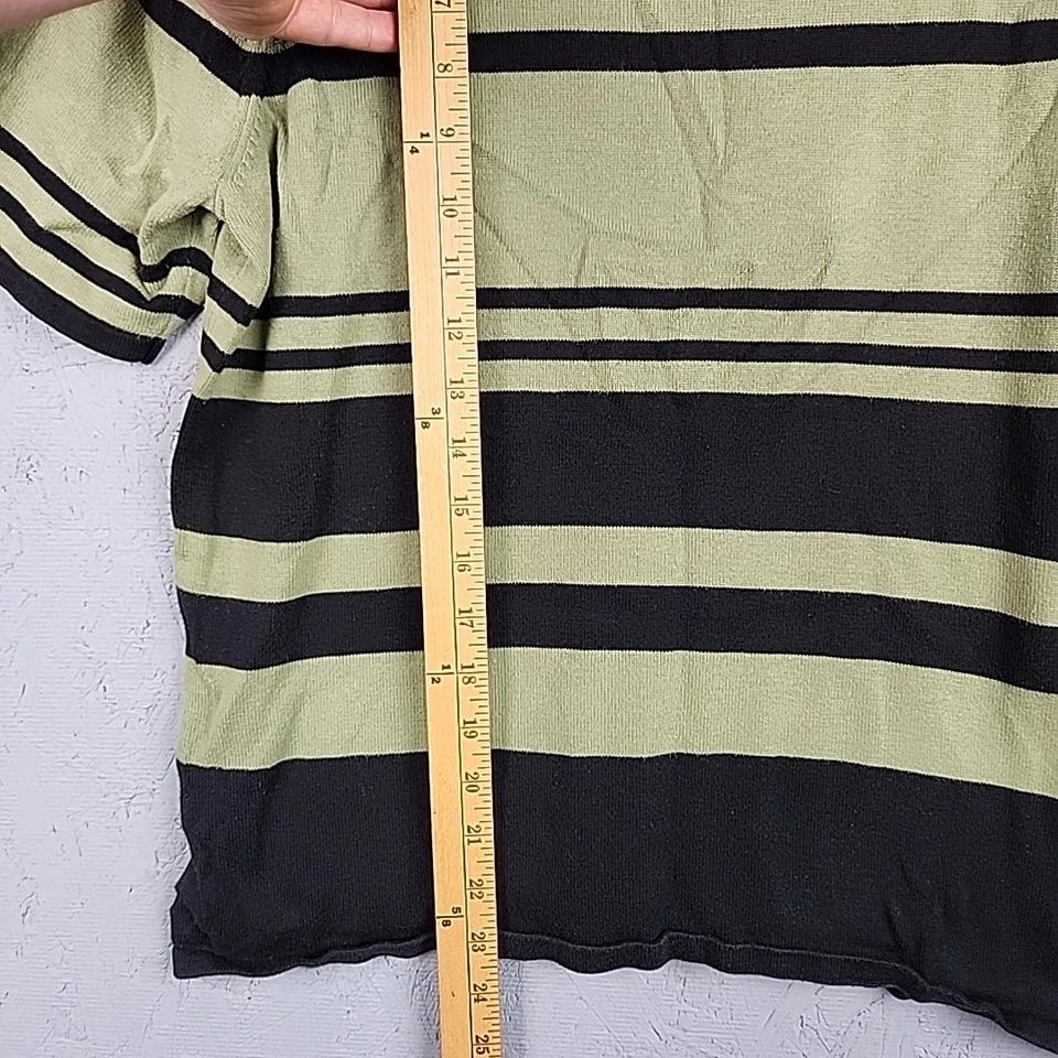 Top tejido vintage Liz Baker para mujer grande verde negro rayas informal preppy Y2K  Foto 3 de 4