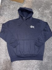 Stussy Vintage Reworked Hoodie With Embroidered Logo Colour Navy Blue Size Large