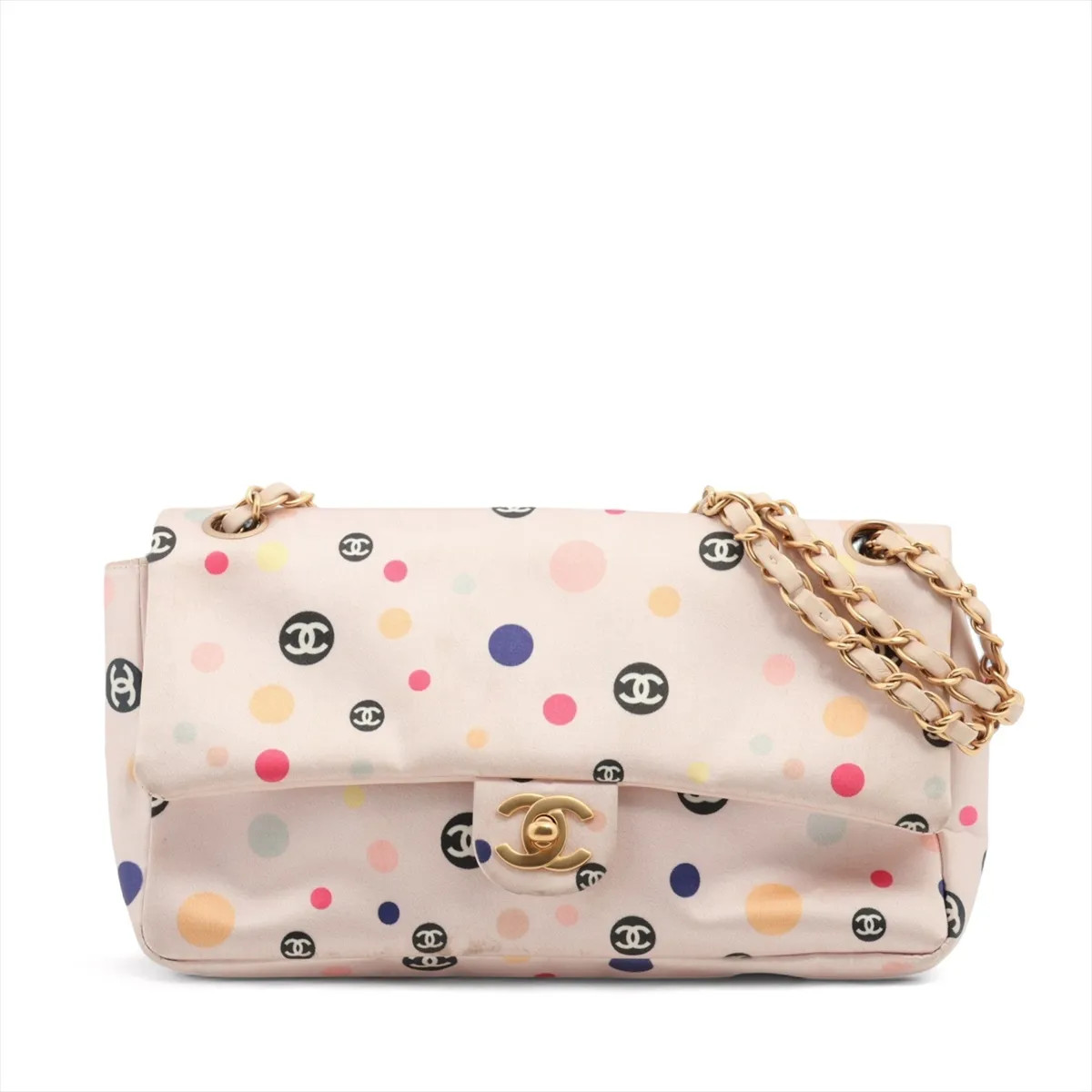 Chanel Coco Mark Silk Single Flap Single Chain Bag Pink Gold Metal Fittings