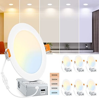 BESLOWE 6 PACKS 6 INCH 5CCT LED RECESSED CEILING LIGHTS ULTRA-THIN - WHITE