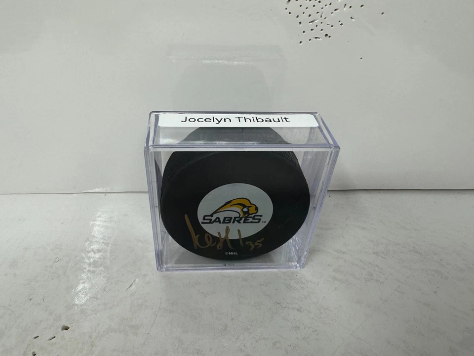 Jocelyn Thibault Buffalo Sabres Firmado NHL Autógrafo Disco Dorado Automático Foto 3 de 4