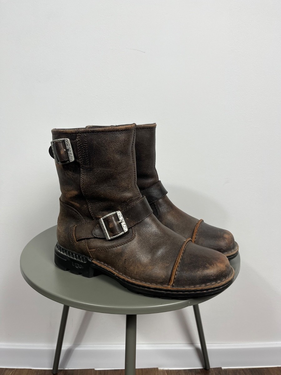 UGG Men’s Distressed Brown Leather Engineer Biker Boots Size US UK