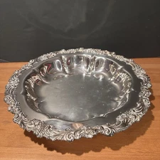 Vtg Reed & Barton Large Ornate Silverplate Serving Bowl 12.5" Floral Rim