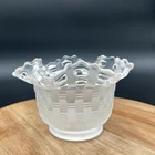 Vintage Fenton ruffled edge frosted Uncolored glass basket weave