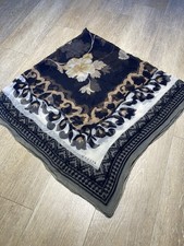 Jaeger Women  s Silk Scarf Black Floral Square Neck Wrap Vintage