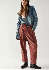 NWT Free People Bay To Breakers Soft Corduroy Pants Rosey Copper Brown Small