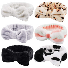 6 Pcs Skincare Headband Bow Hair Band Spa Headband for Women Soft Coral Fleece H