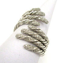 David Yurman Sterling Silver Willow Open Four-Row Pave Diamond Ring - Sz 7.5