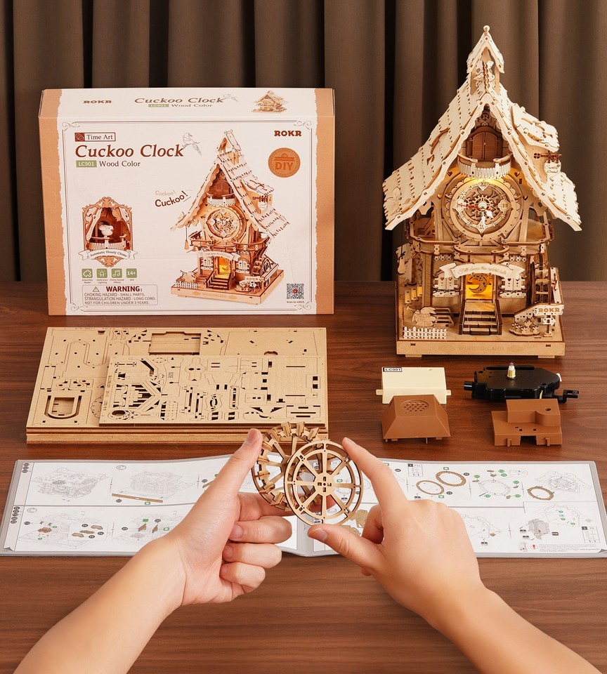 ROKR 3D Wooden Puzzle for Adult Original Color Vintage Cuckoo Clock DIY ...