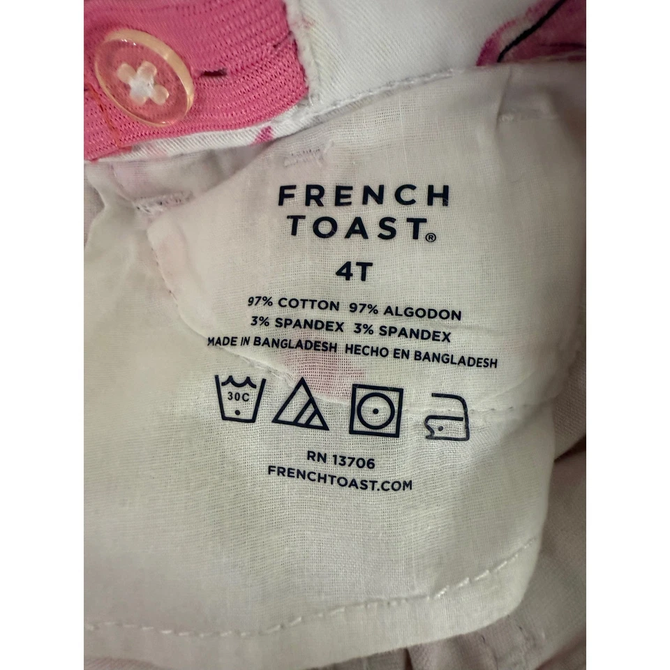 法国烤面包短裤女孩 4T 花卉短裤白色粉红色休闲夏季 — 第 4/4 张图片