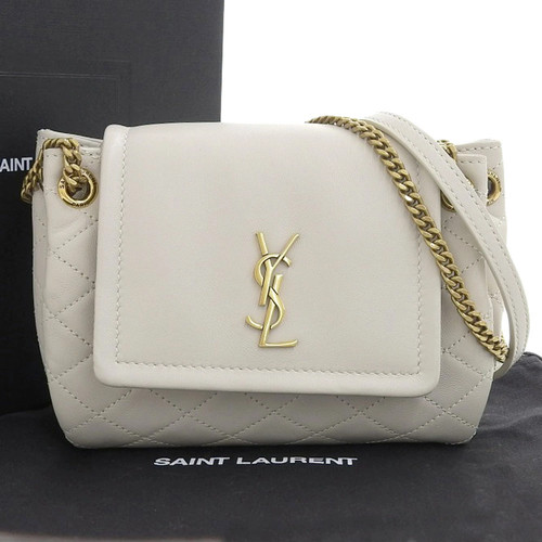 SAINT LAURENT Mini Norita Logo YSL Chain Shoulder Bag Leather White #049